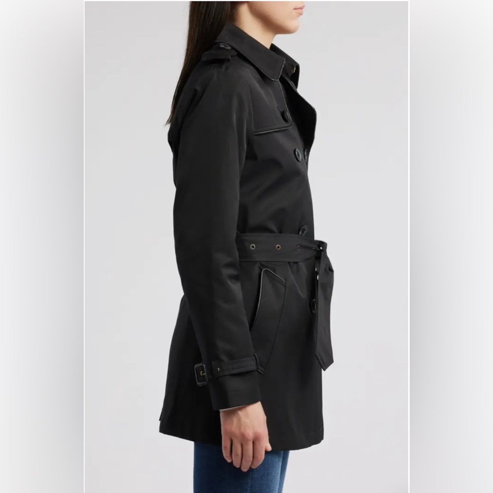 Women's Black Double-Breasted Trench Coat - Picture 4 of 6